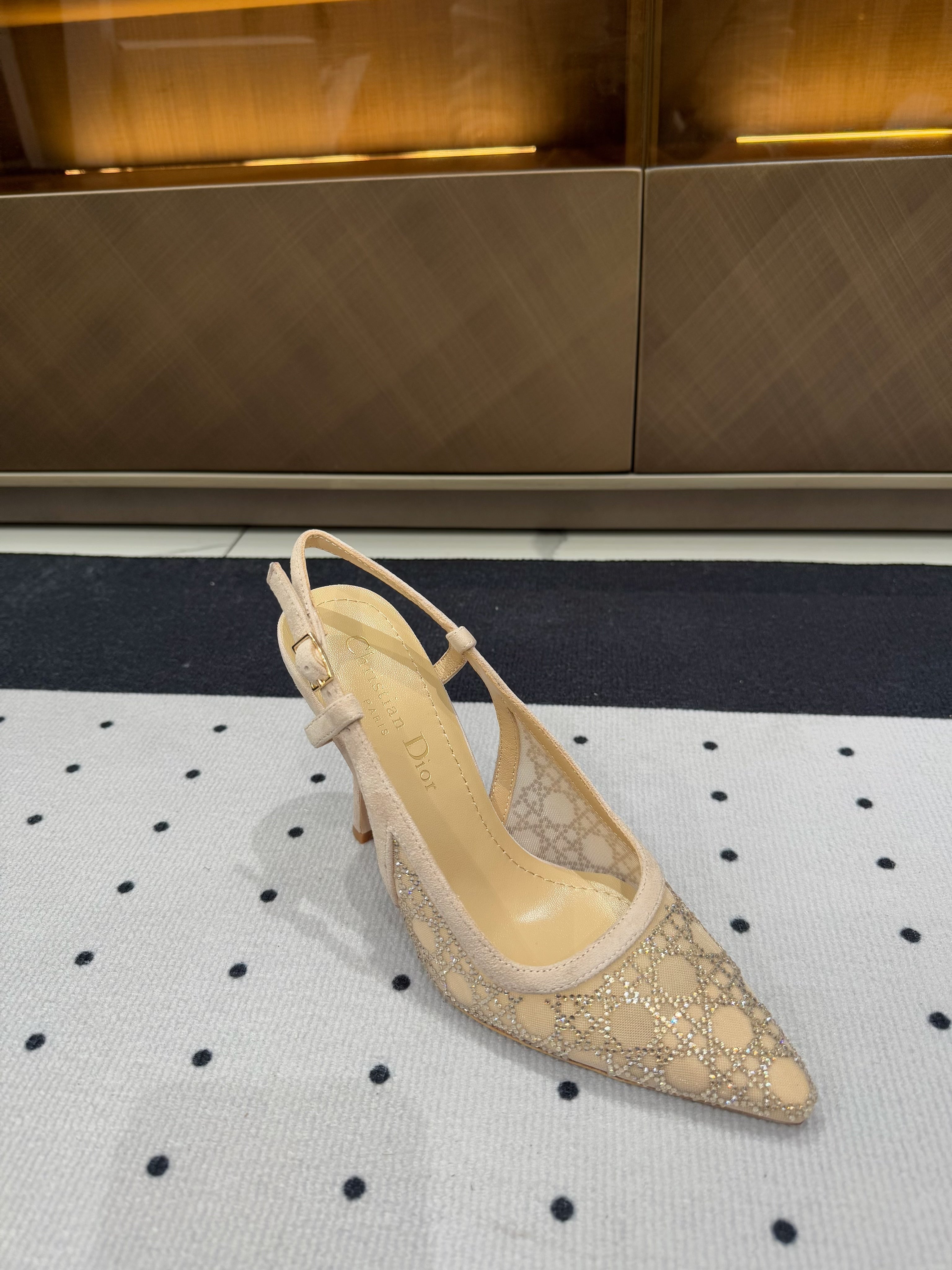 DIOR HIGH HEELS SLINGBACK IN CAMEL BEIGE LAMB SUEDE 10 CM