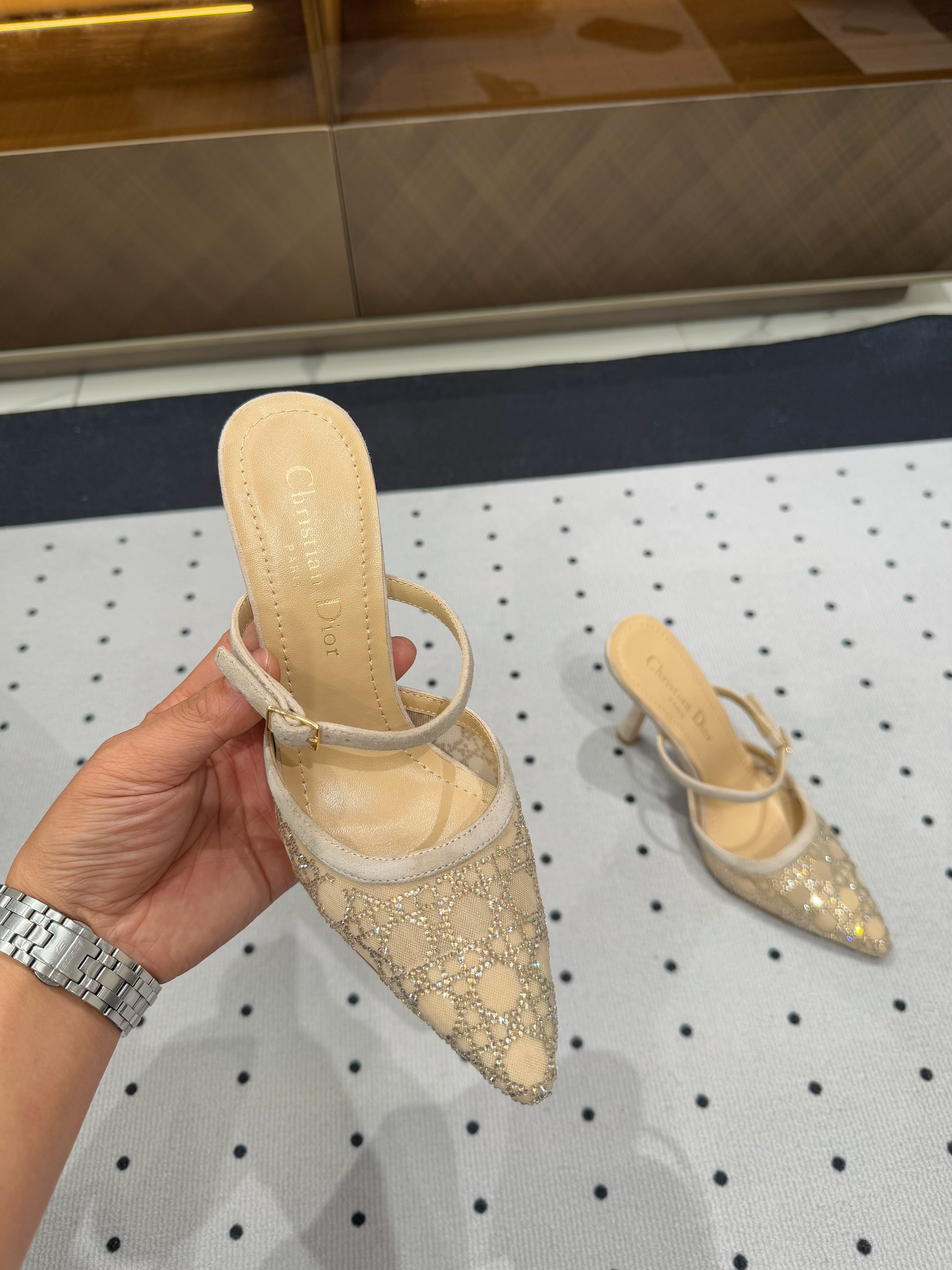 DIOR HIGH HEELS MULE IN CAMEL BEIGE LAMB SUEDE 10 CM