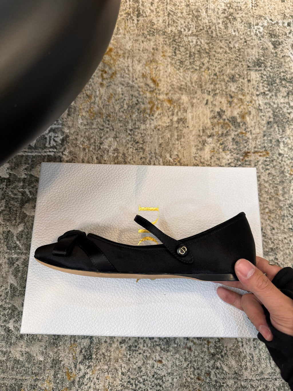 DIOR 25S LOVELY‑D BALLET FLAT 10MM IN BLACK SATIN