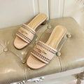 DIOR DWAY HEELED SLIDE IN CAMEL BEIGE CALFSKIN WITH GOLD LOGO