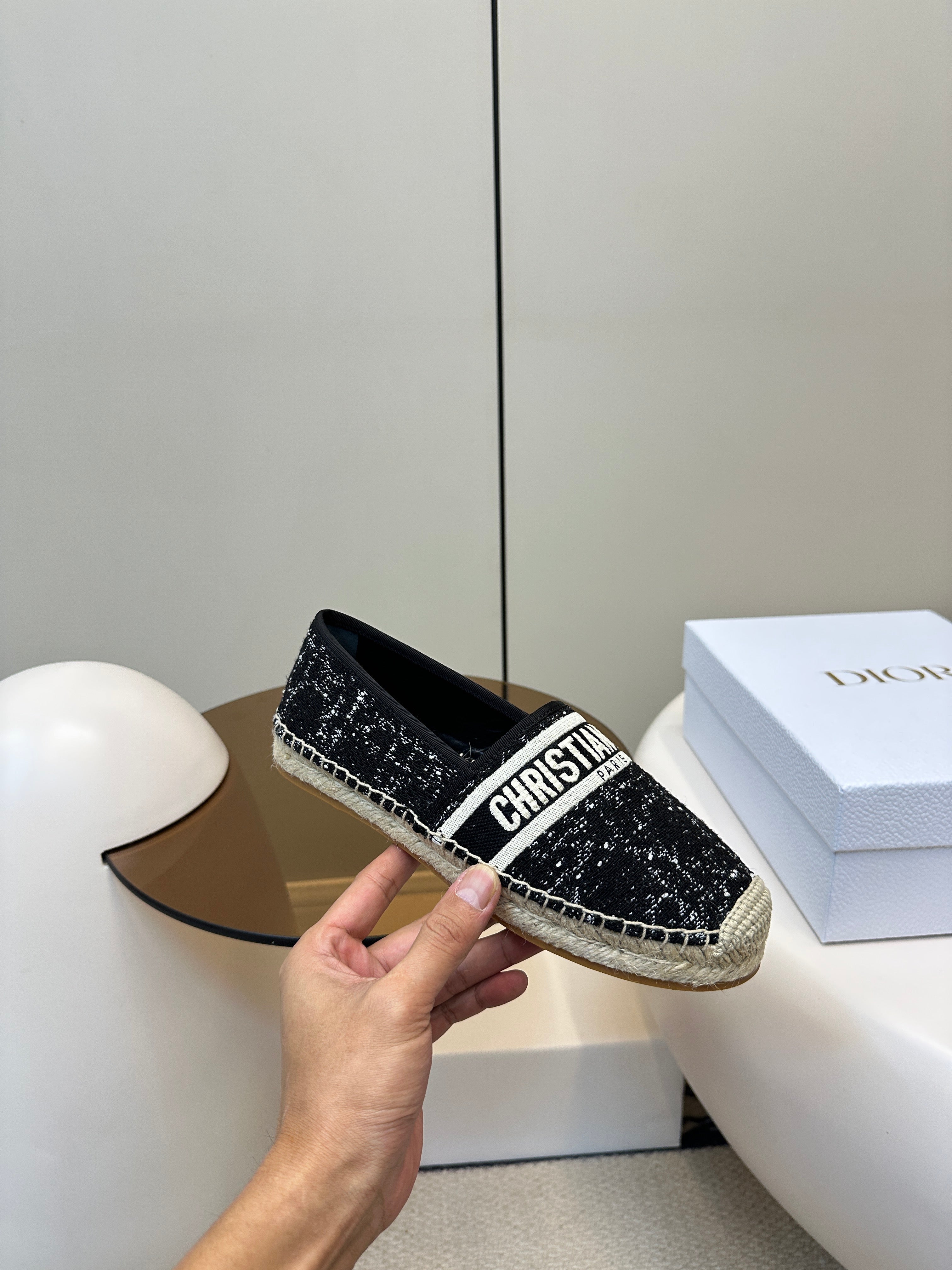 DIOR GRANVILLE ESPADRILLE BLACK OBLIQUE EMBROIDERED COTTON