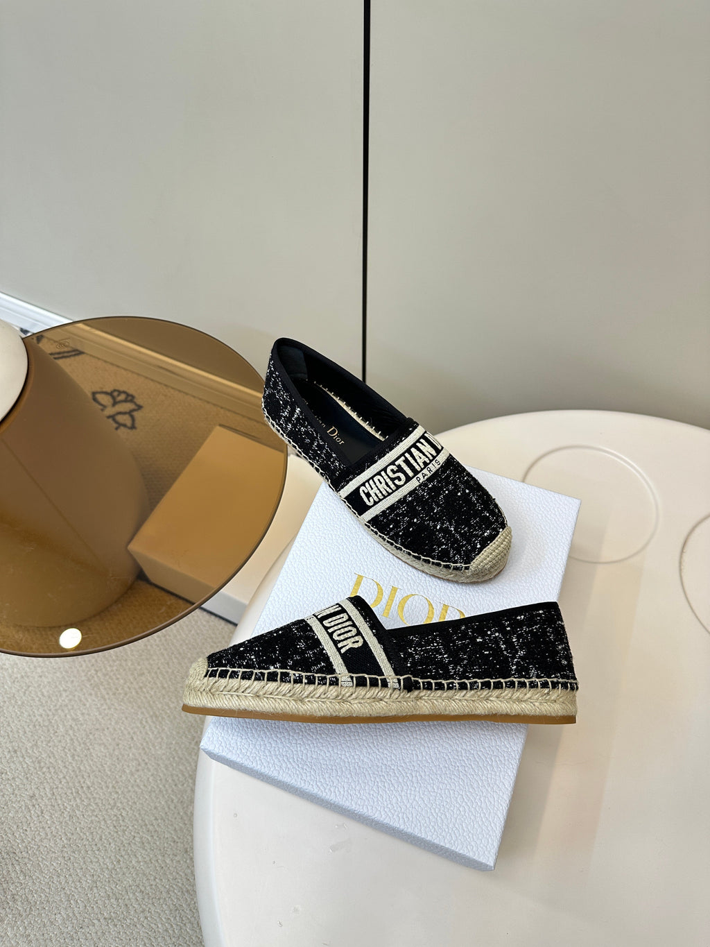 DIOR GRANVILLE ESPADRILLE BLACK OBLIQUE EMBROIDERED COTTON
