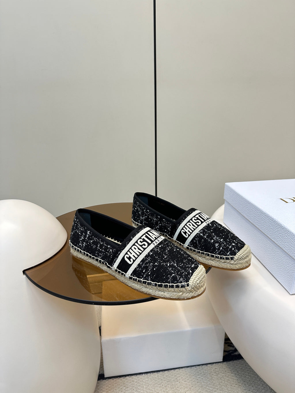 DIOR GRANVILLE ESPADRILLE BLACK OBLIQUE EMBROIDERED COTTON