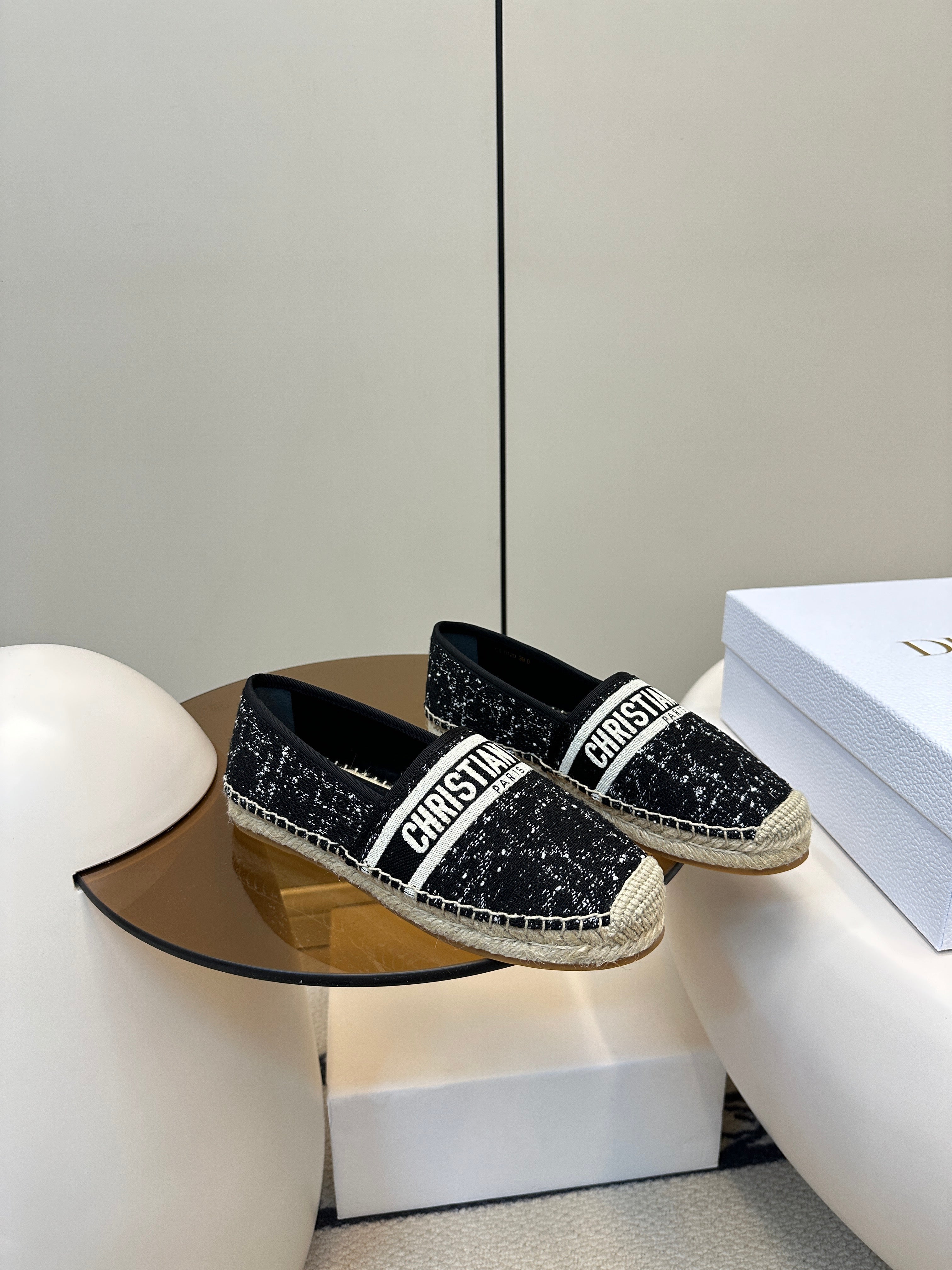 DIOR GRANVILLE ESPADRILLE BLACK OBLIQUE EMBROIDERED COTTON