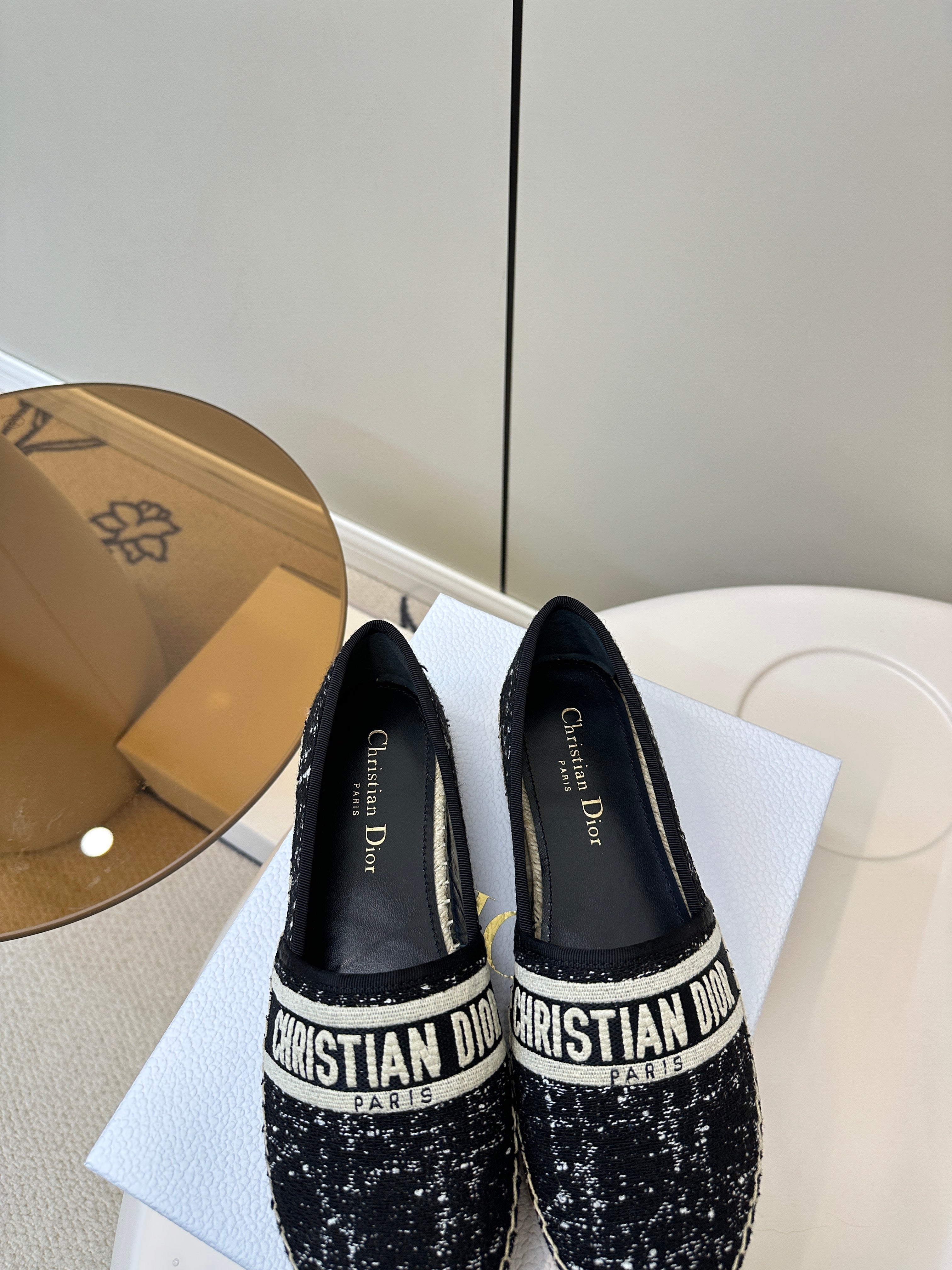 DIOR GRANVILLE ESPADRILLE BLACK OBLIQUE EMBROIDERED COTTON