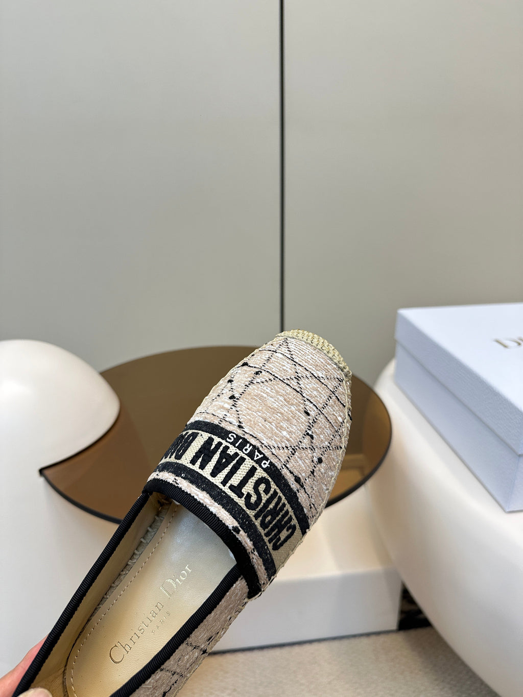 DIOR GRANVILLE ESPADRILLE TAN BEIGE OBLIQUE EMBROIDERED COTTON