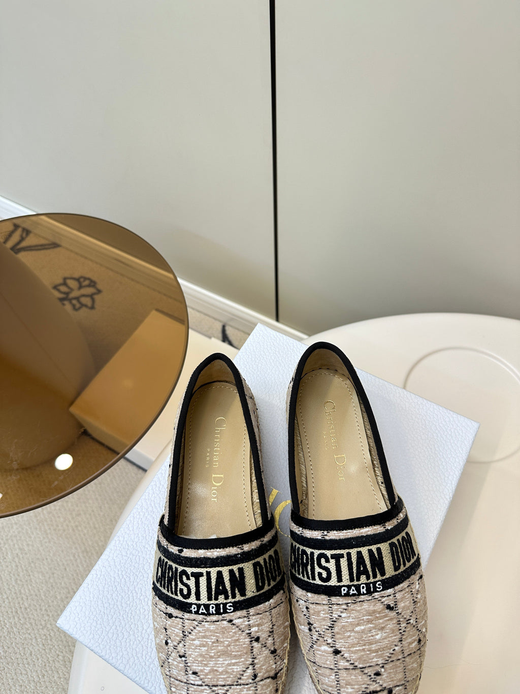 DIOR GRANVILLE ESPADRILLE TAN BEIGE OBLIQUE EMBROIDERED COTTON
