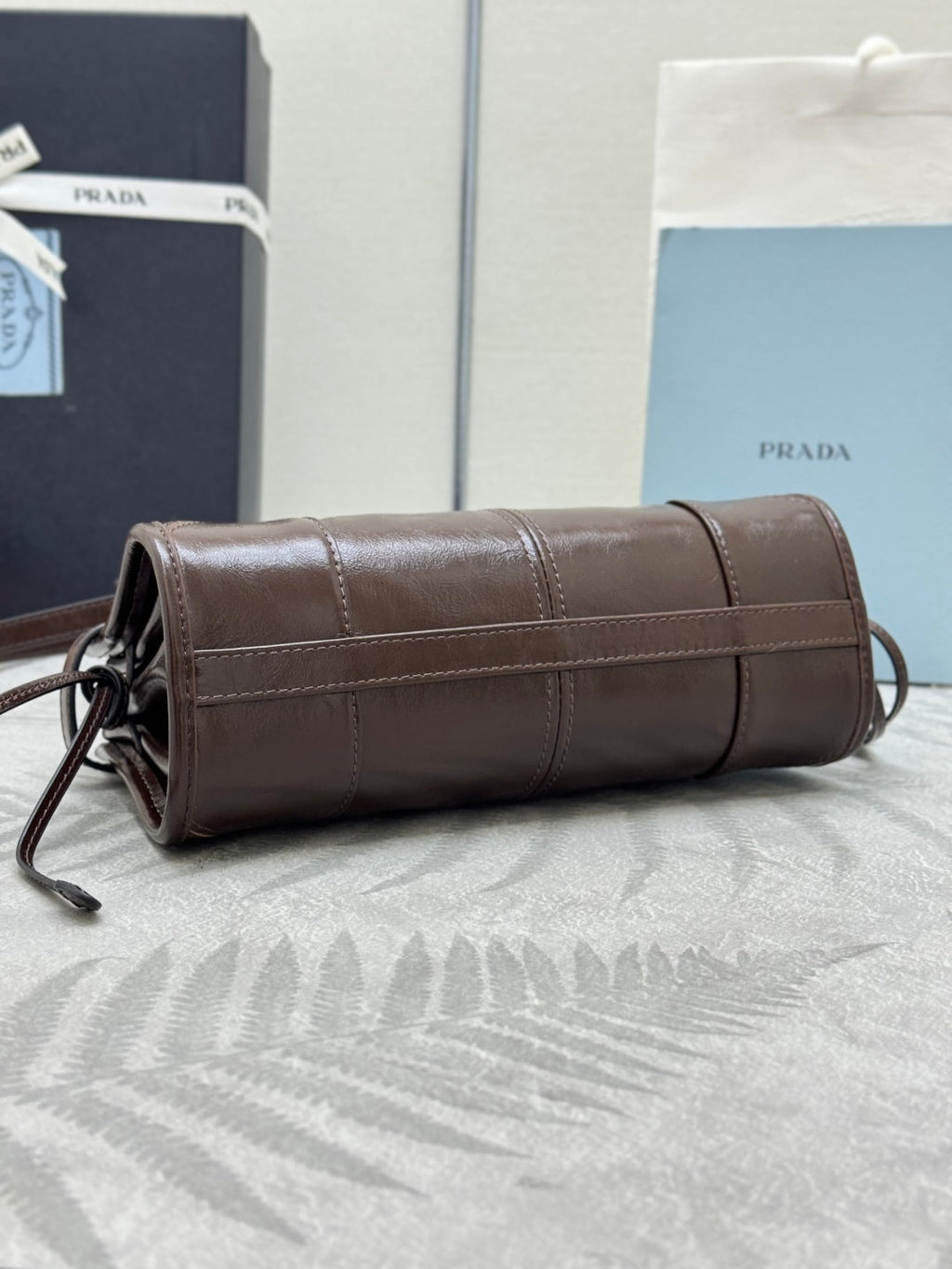 PRADA 25S BONNIE MINI HANDBAG 23 IN RK BROWN CALFSKIN GOLD HARDWRE