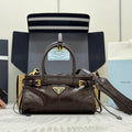 PRADA 25S BONNIE MINI HANDBAG 23 IN RK BROWN CALFSKIN GOLD HARDWRE