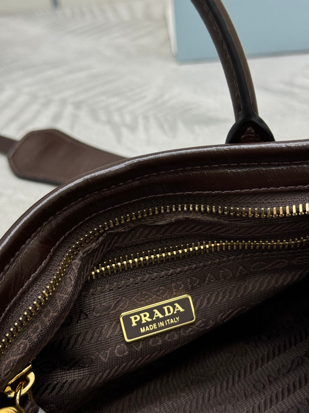 PRADA 25S BONNIE MINI HANDBAG 23 IN RK BROWN CALFSKIN GOLD HARDWARE