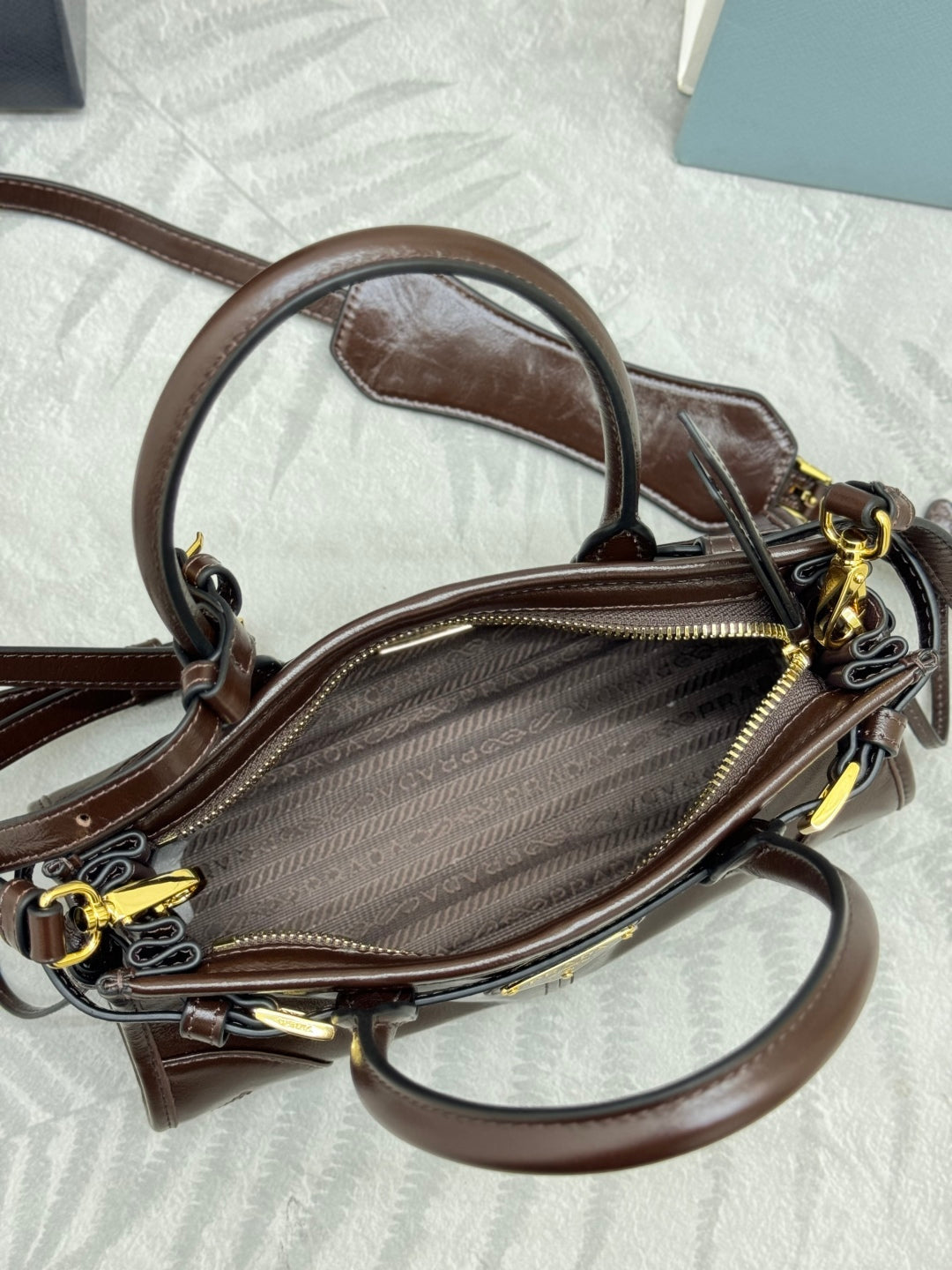 PRADA 25S BONNIE MINI HANDBAG 23 IN RK BROWN CALFSKIN GOLD HARDWRE
