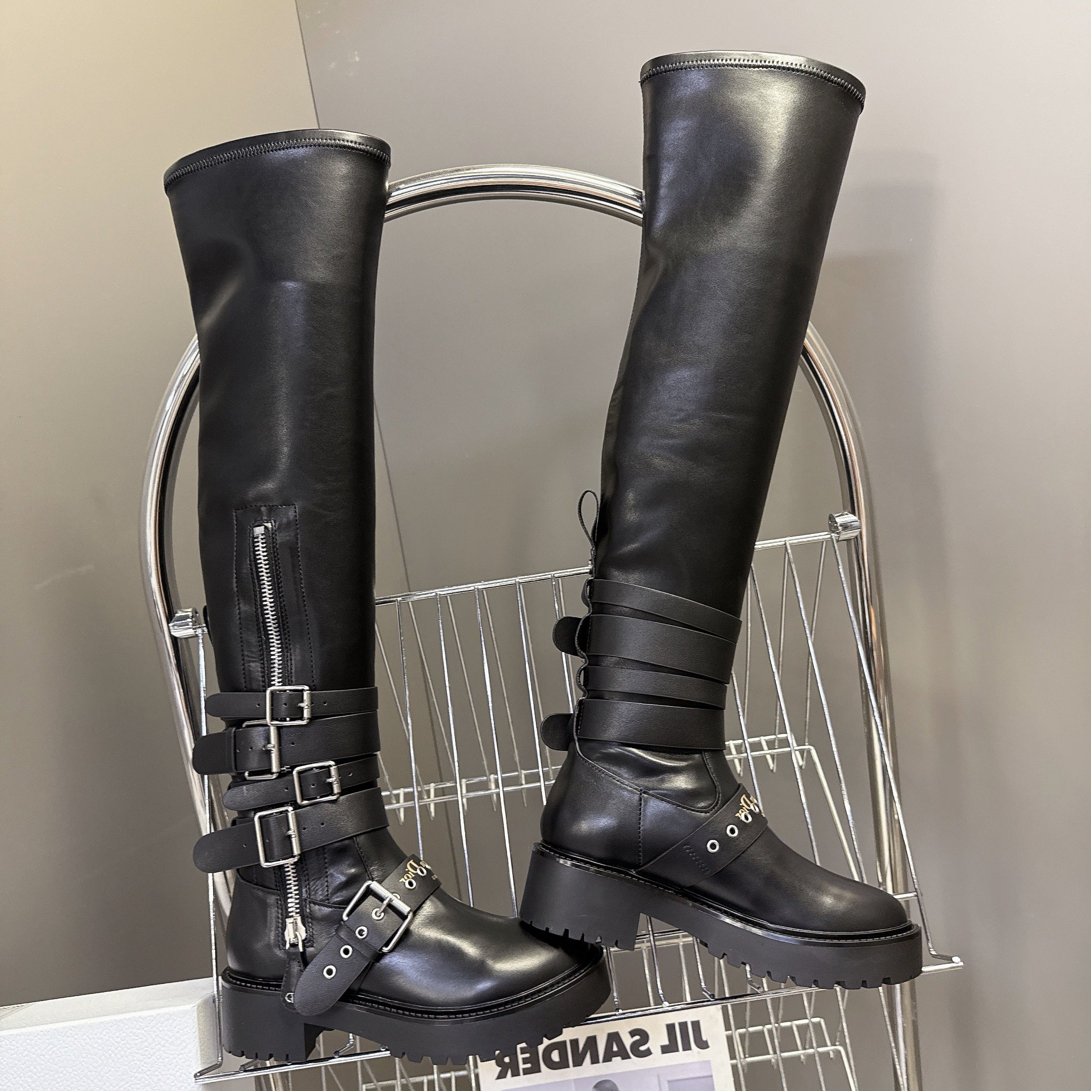 DIOR D-FIGHT BOOT 25S IN BLACK CALFSKIN WITH SILVER HARDWARE