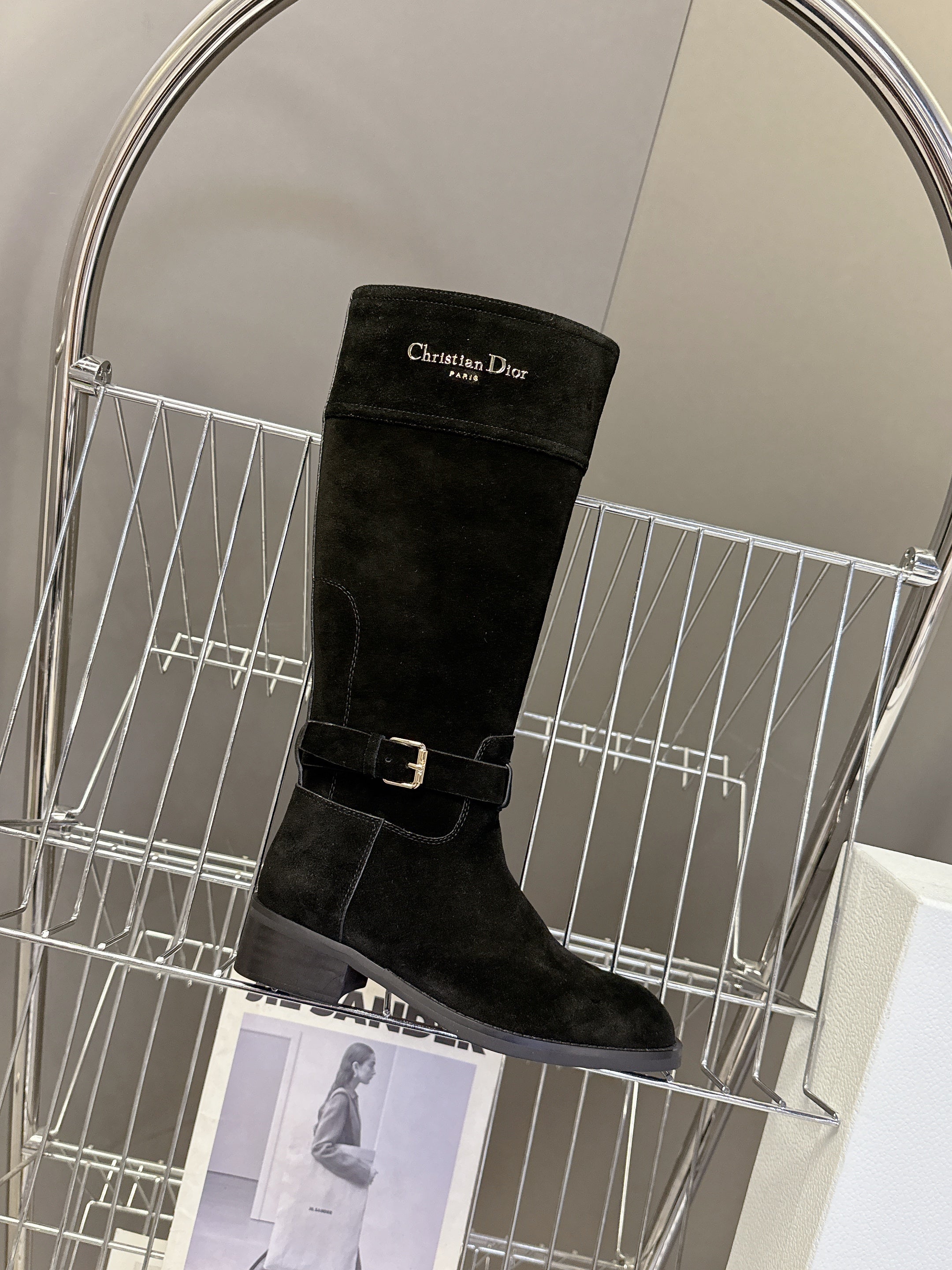 DIOR 25S BLACK HIGH BOOTS IN BLACK SUEDE
