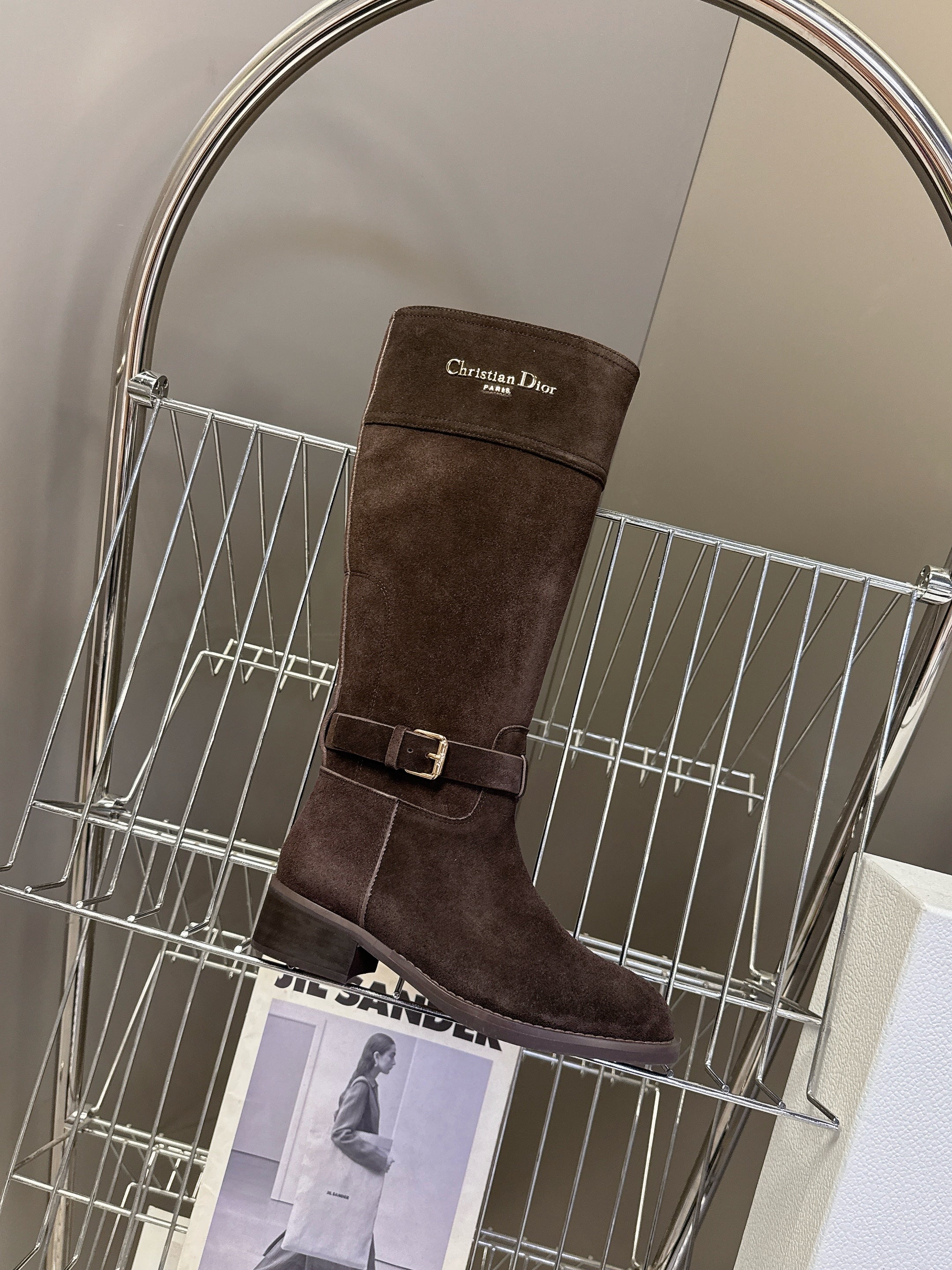 DIOR 25S BROWN HIGH BOOTS IN DARK BROWN SUEDE