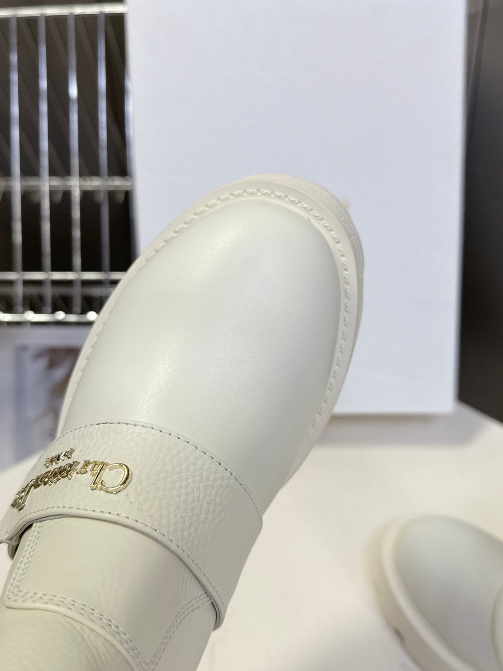 DIOR ALPS ANKLE BOOTS 25S IN WHITE LAMBSKIN AND BEIGE WOOL WITH GOLD HARDWARE