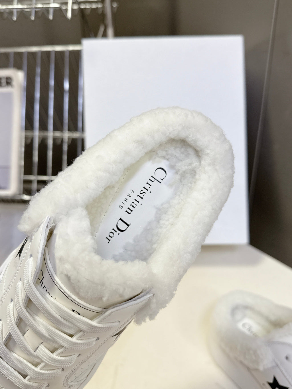 DIOR 25S  STAR SNEAKERS 40 MM IN WHITE LAMBSKIN AND WOOL STYLE 1