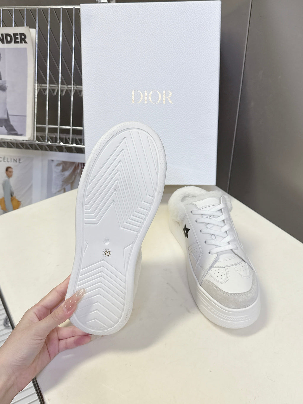 DIOR 25S  STAR SNEAKERS 40 MM IN WHITE LAMBSKIN AND WOOL STYLE 1