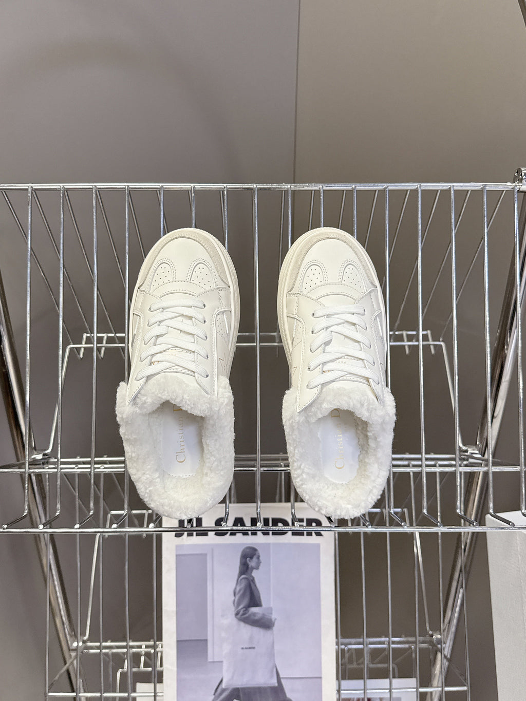 DIOR 25S  STAR SNEAKERS 40 MM IN WHITE LAMBSKIN AND WOOL