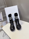 DIOR 25S D-MAJOR ANKLE BOOTS IN BLACK LAMBSKIN AND WOOL