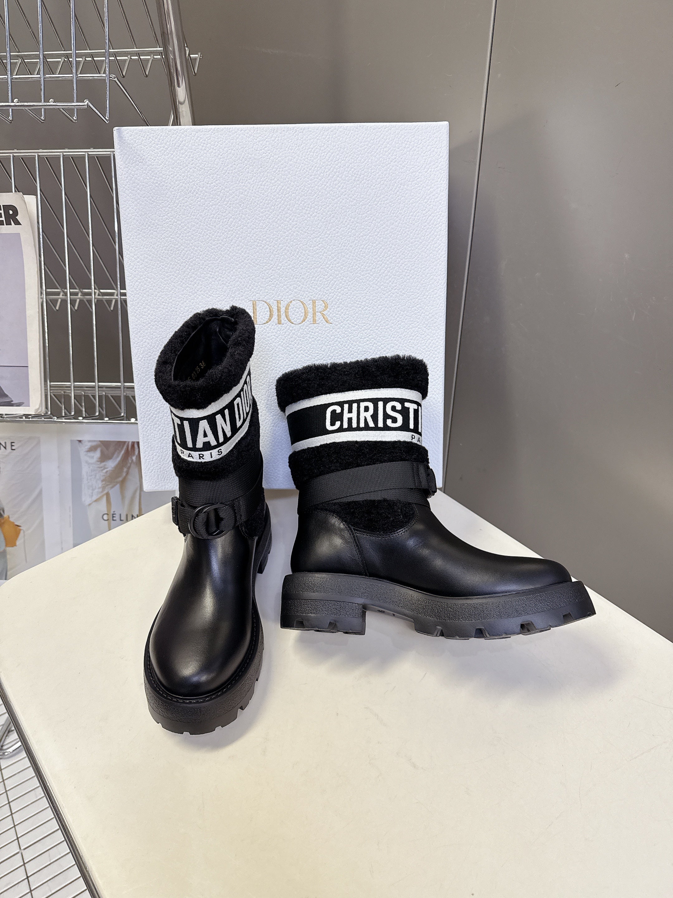 DIOR 25S D-MAJOR ANKLE BOOTS IN BLACK LAMBSKIN AND WOOL