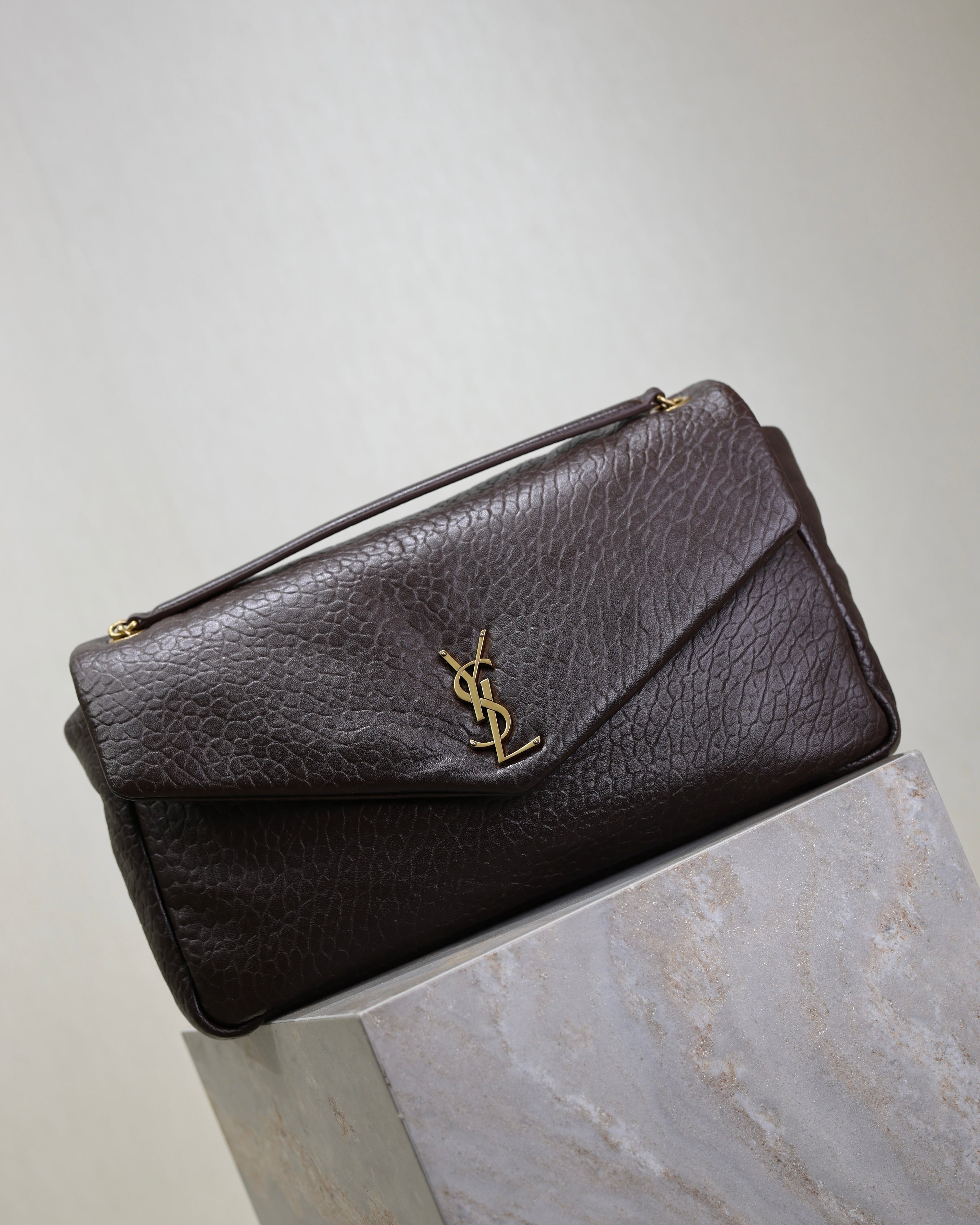 YSL 25S CALYPSO GM 38 IN DARK CHOCOLATE CALFSKIN GOLD HARDWRE