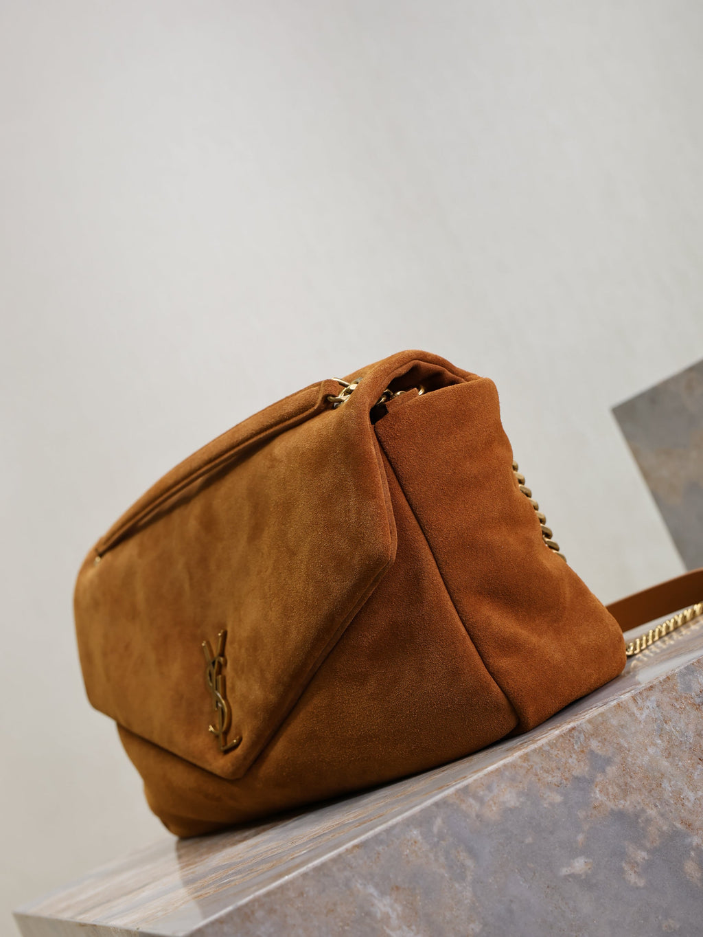 YSL 25S CALYPSO GM 38 IN DARK CARAMEL SUEDE GOLD HARDWRE