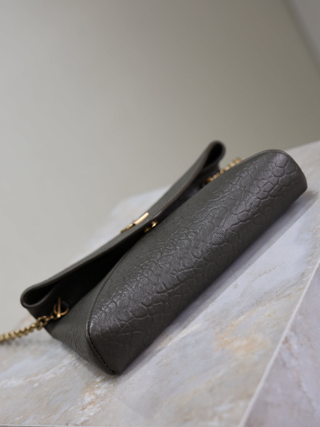YSL 25S CALYPSO MINI 19 IN CHARCOAL GRAY LAMBSKIN GOLD HARDWRE