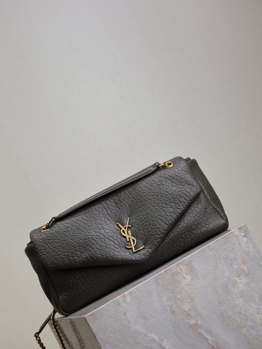 YSL 25S CALYPSO 30 IN DARK OLIVE GRAINED CALFSKIN GOLD HARDWARE