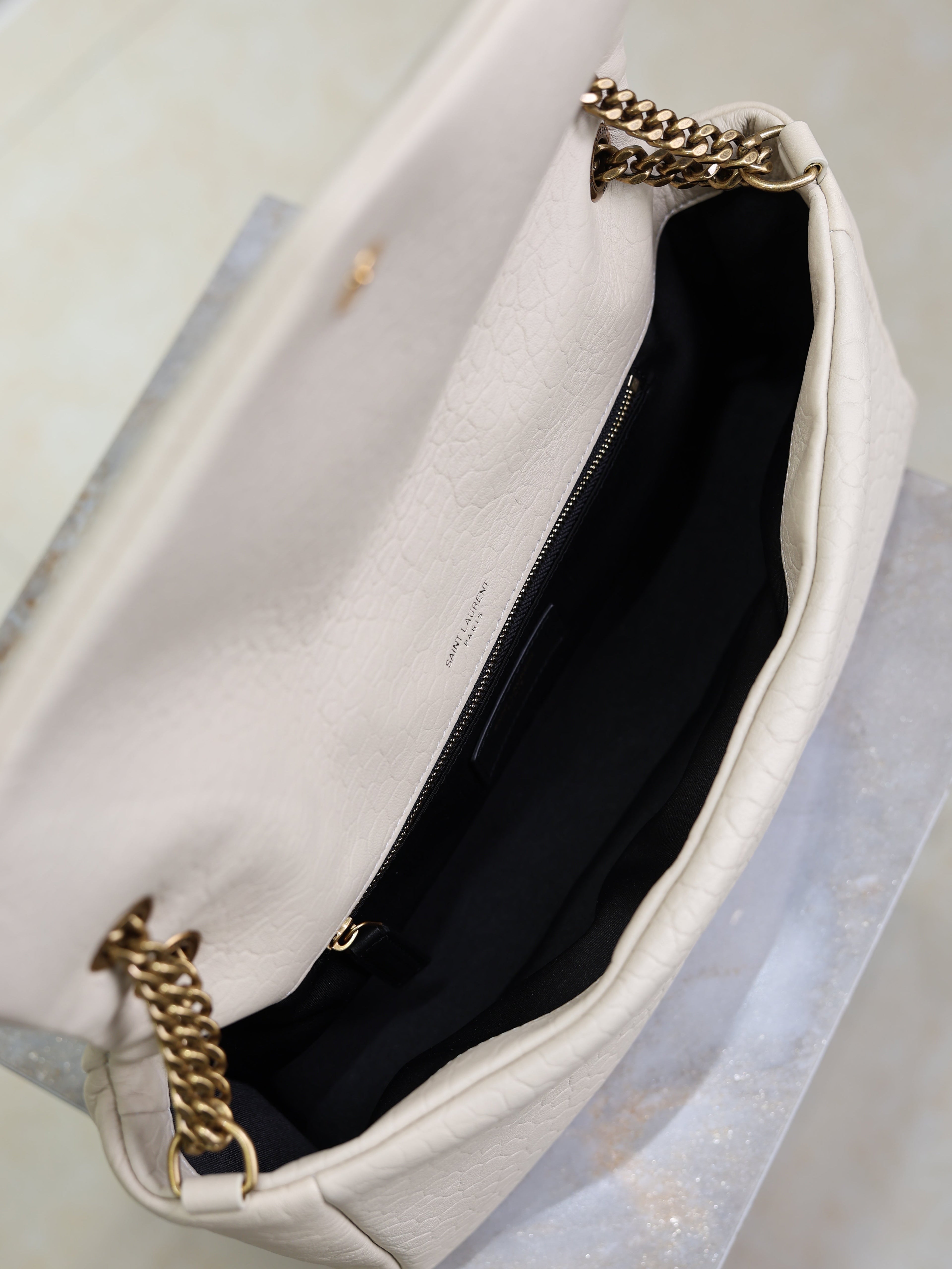 YSL 25S CALYPSO 30 IN IVORY GRAINED CALFSKIN GOLD HARDWRE