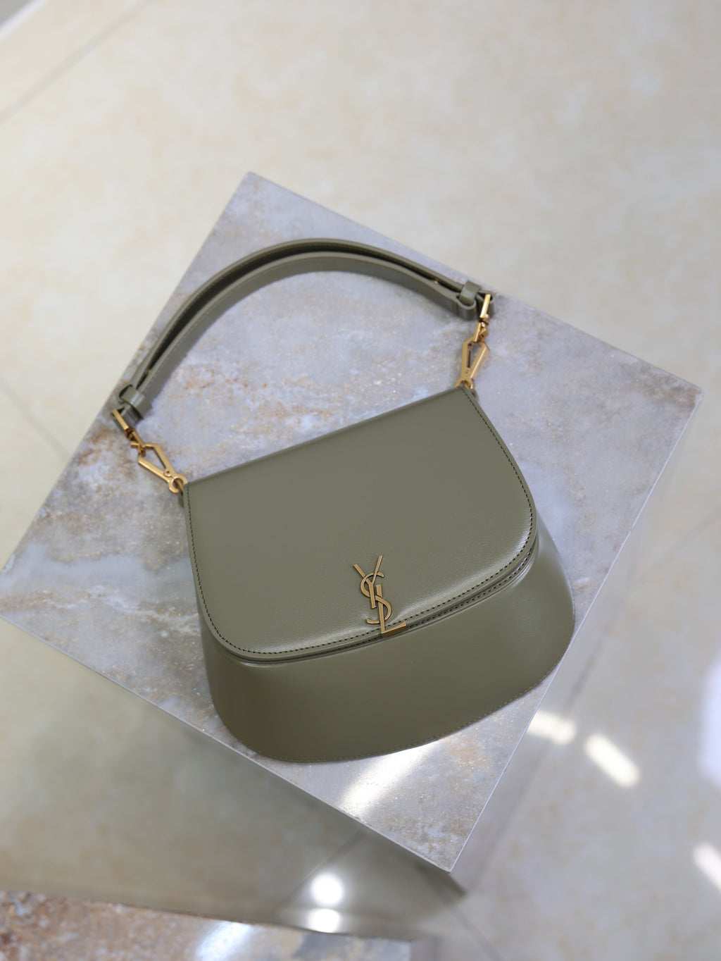 YSL 25S MINI VOLTAIRE 21 IN DEEP MUSK CALFSKIN SAINT LAURENT GOLD HARDWRE