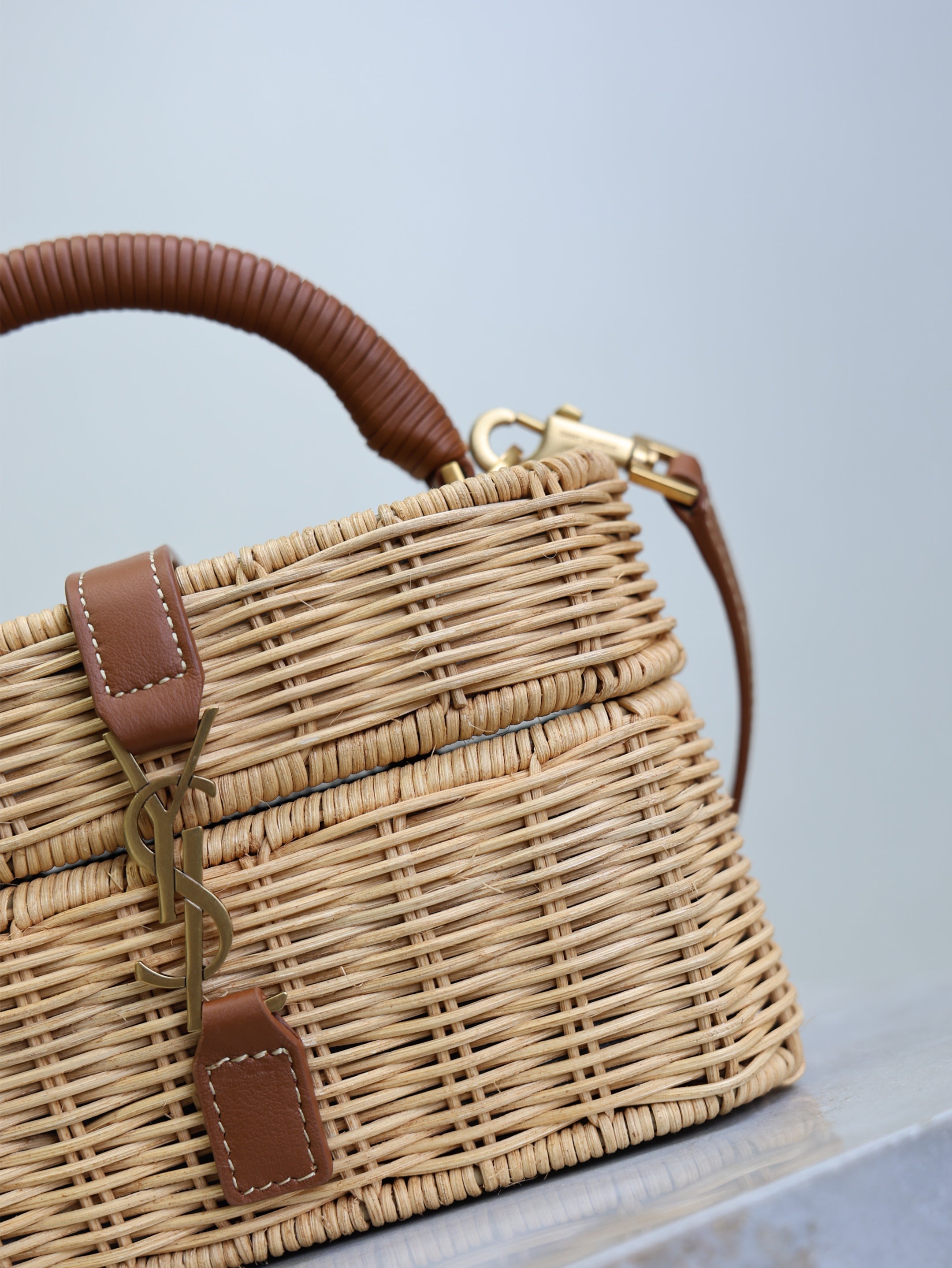 YSL 25S GABY MINI BAG 18 IN OSIER AND BROWN CALFSKIN GOLD HARDWARE