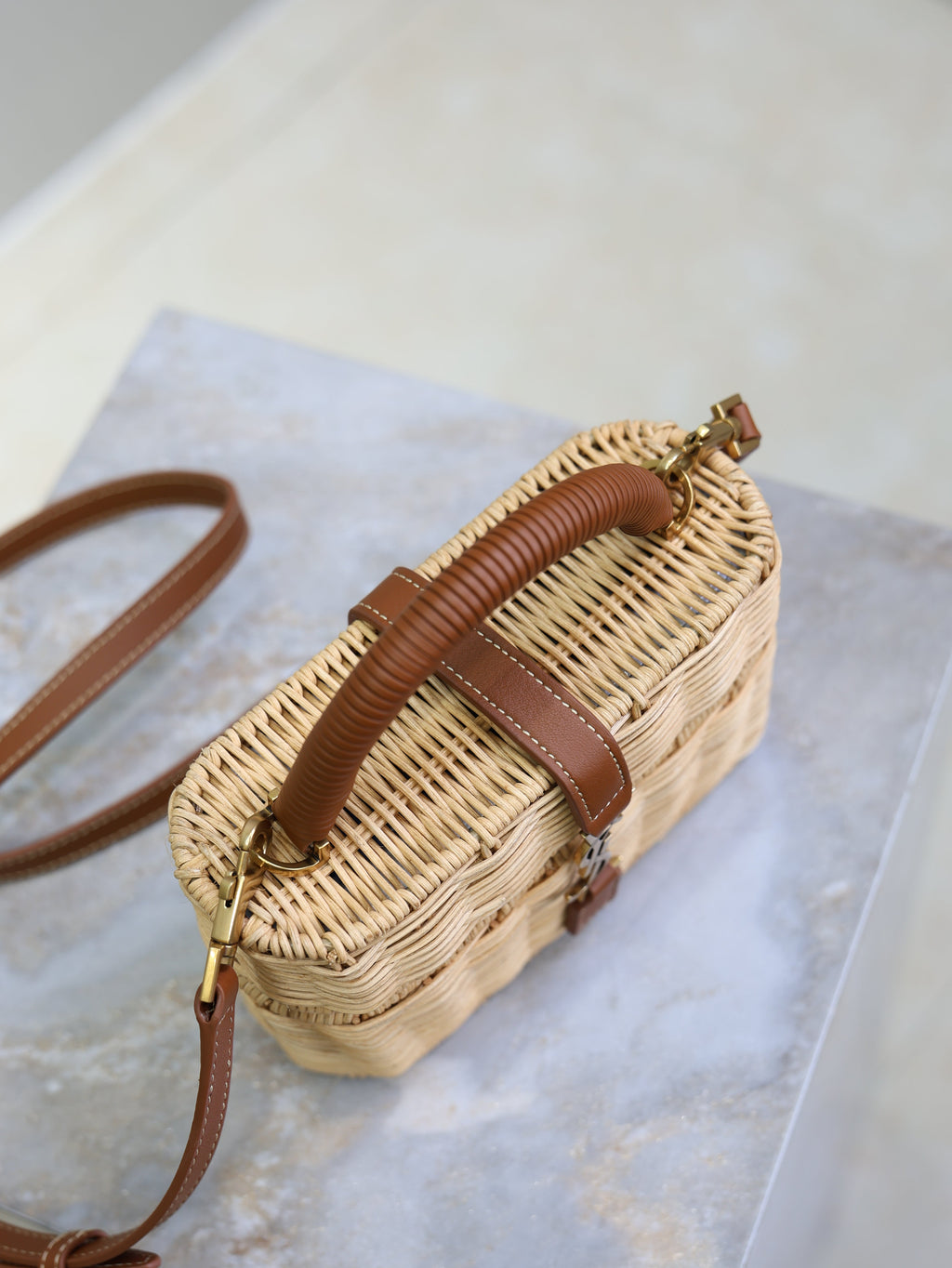 YSL 25S GABY MINI BAG 18 IN OSIER AND BROWN CALFSKIN GOLD HARDWRE
