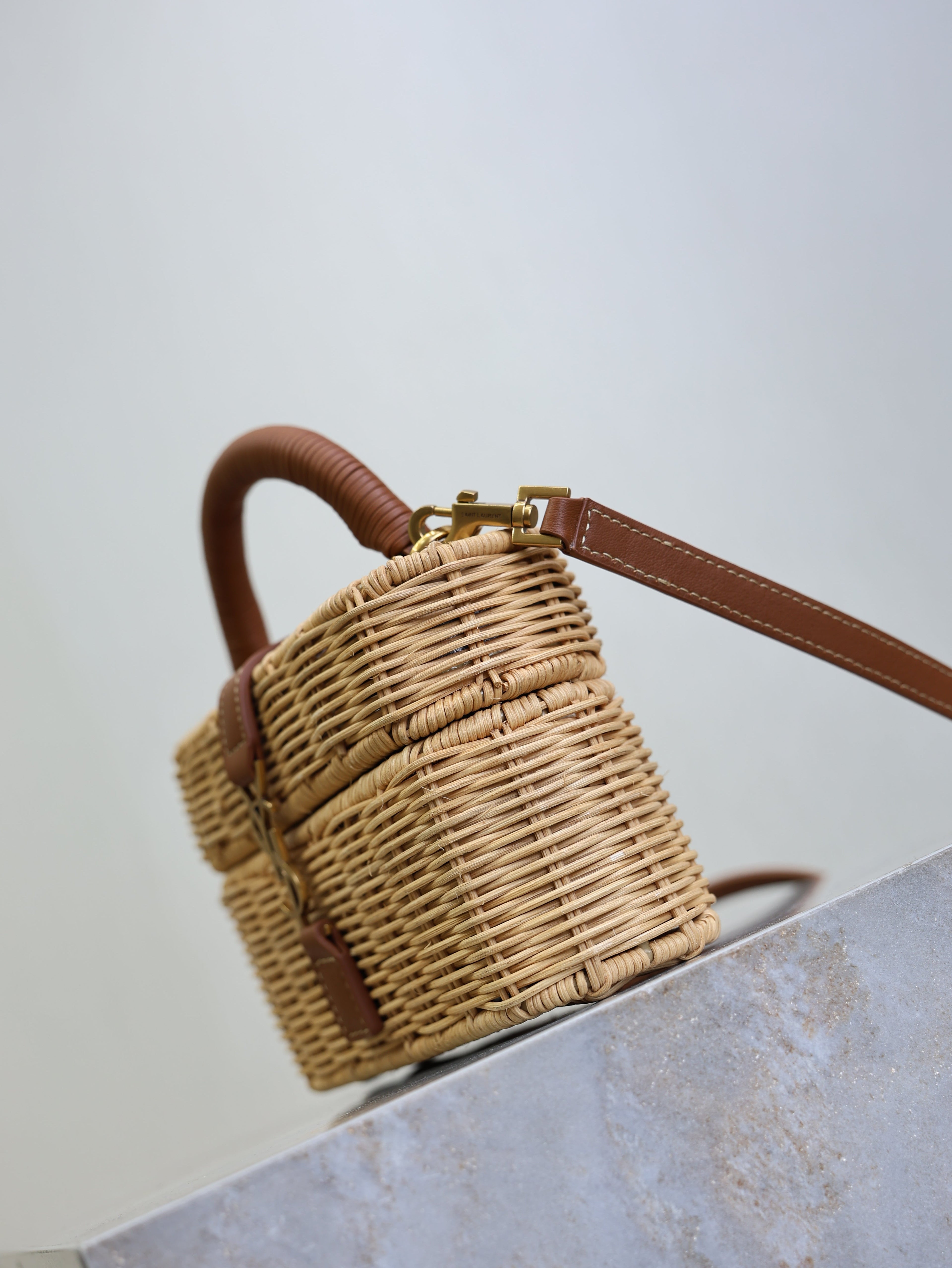 YSL 25S GABY MINI BAG 18 IN OSIER AND BROWN CALFSKIN GOLD HARDWRE