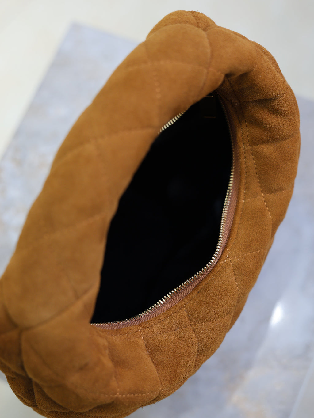 YSL 25S ICARINO MINI 17 IN CARAMEL QUILTED SUEDE GOLD HARDWRE