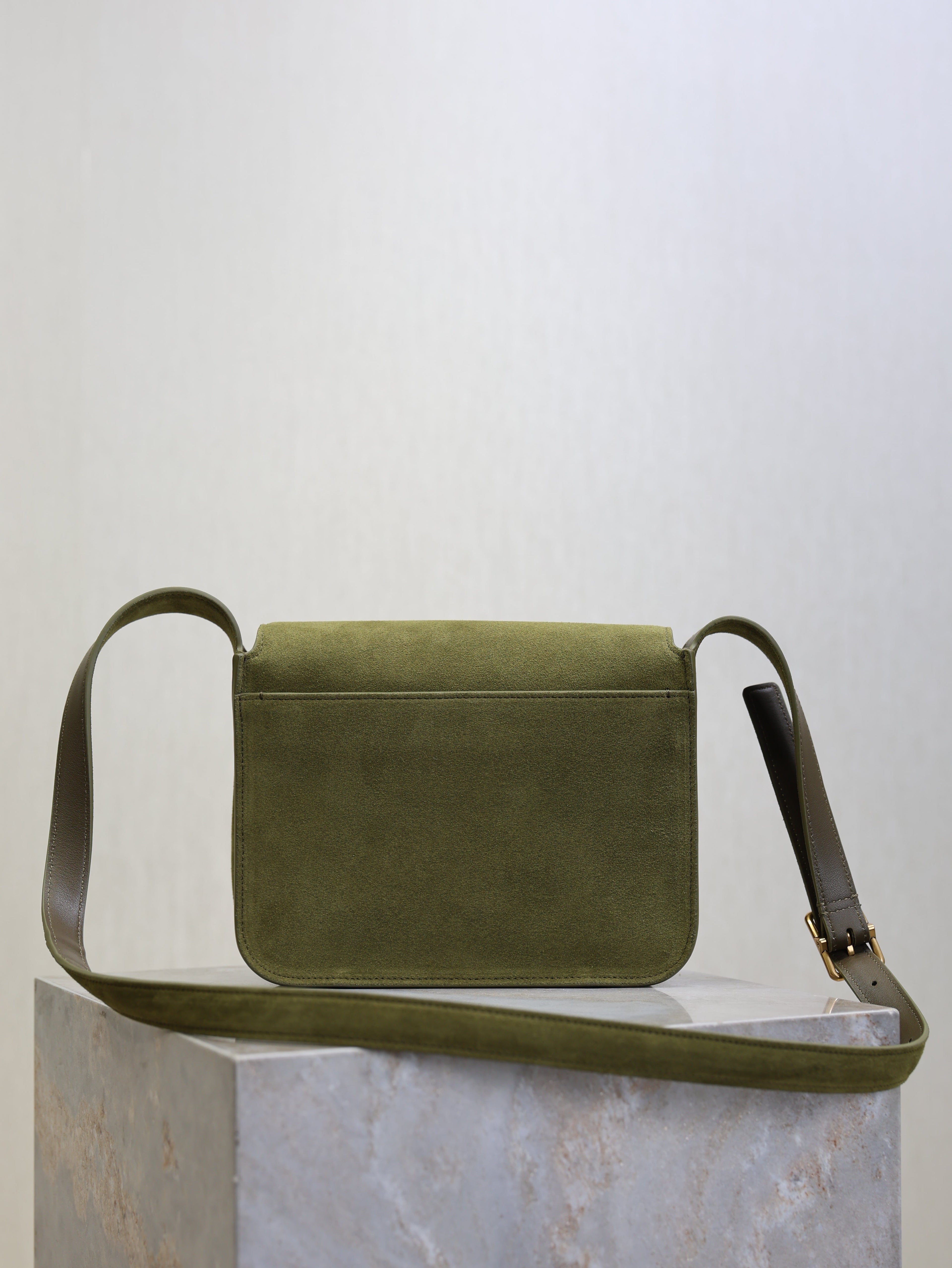 YSL 25S NIKI SATCHEL 22 IN BARLEY GREEN SUEDE GOLD HARDWARE