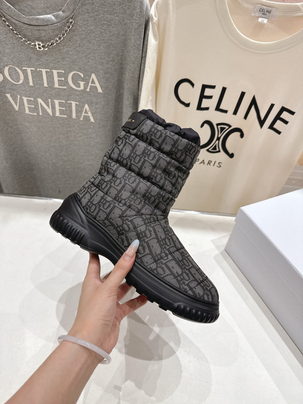DIOR 25S ANKLE BOOTS IN DARK GREY MIX BLACK FEATHER