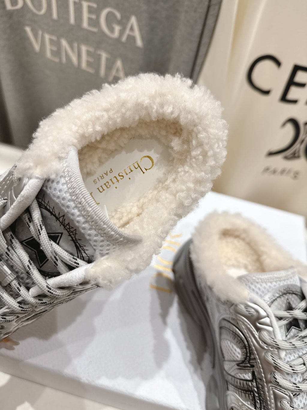 DIOR CHRONO SNEAKER 25S IN SILVER LAMBSKIN AND MESH FABRIC STYLE 10
