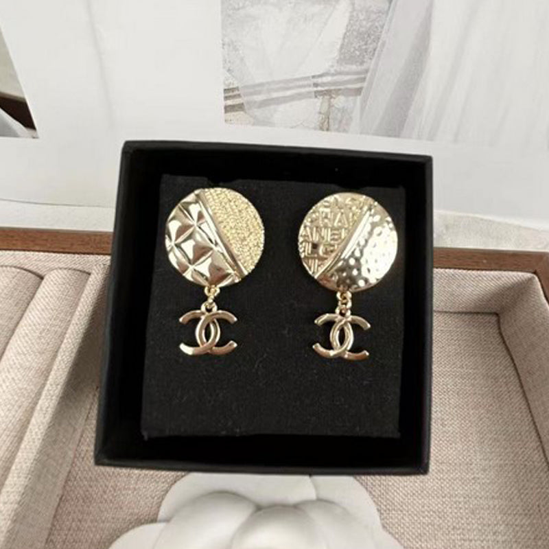 18K  Chanel Gold Round Pendant Earrings
