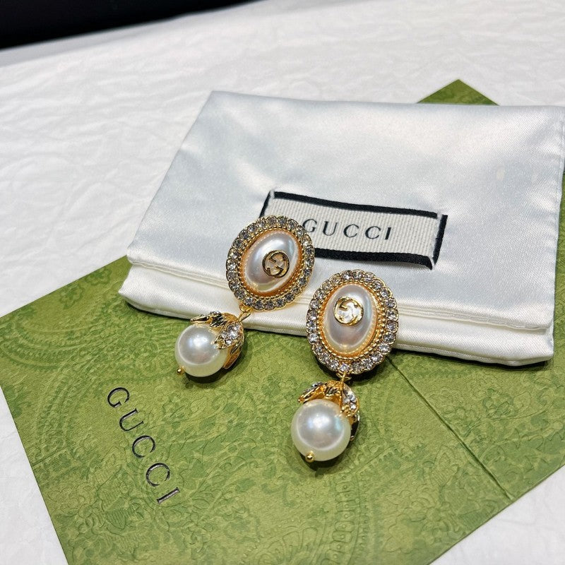 18K Double Gucci Flower Pearl Earrings