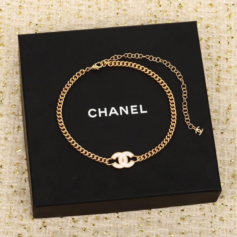 18K  Chanel White Logo Choker Necklace