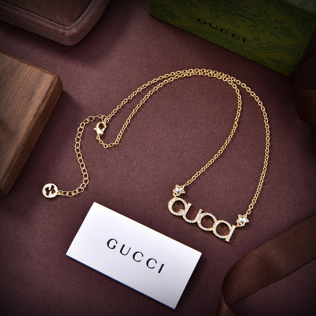 18K Double Gucci Embellished Script Letter Necklace