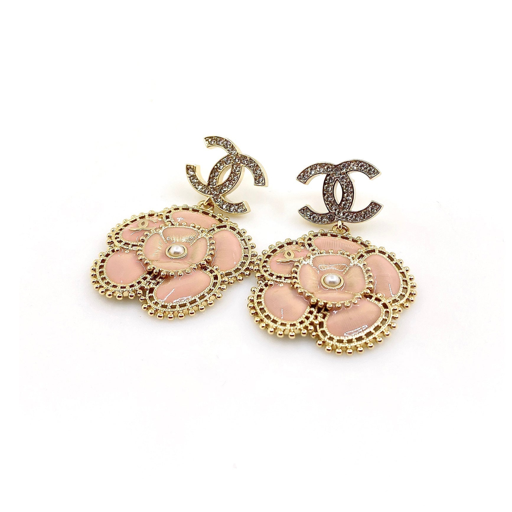 18K  Chanel Pink Flower Earrings