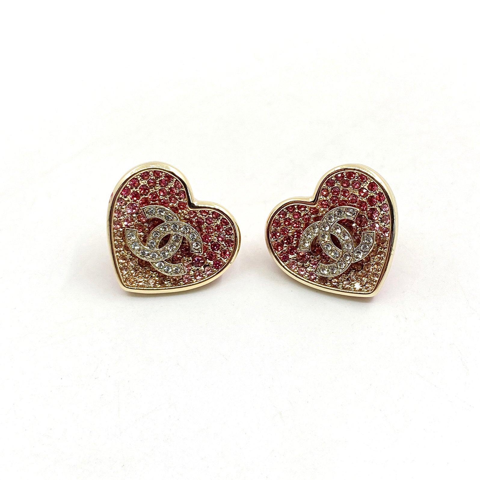 18K  Chanel Diamond Pink Heart Earrings
