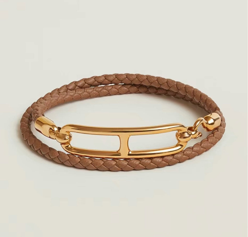 18K Roulis Double Tour Brown Hermes Bracelet