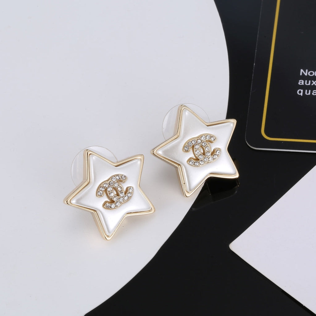 18K  Chanel Star Pearl Earrings