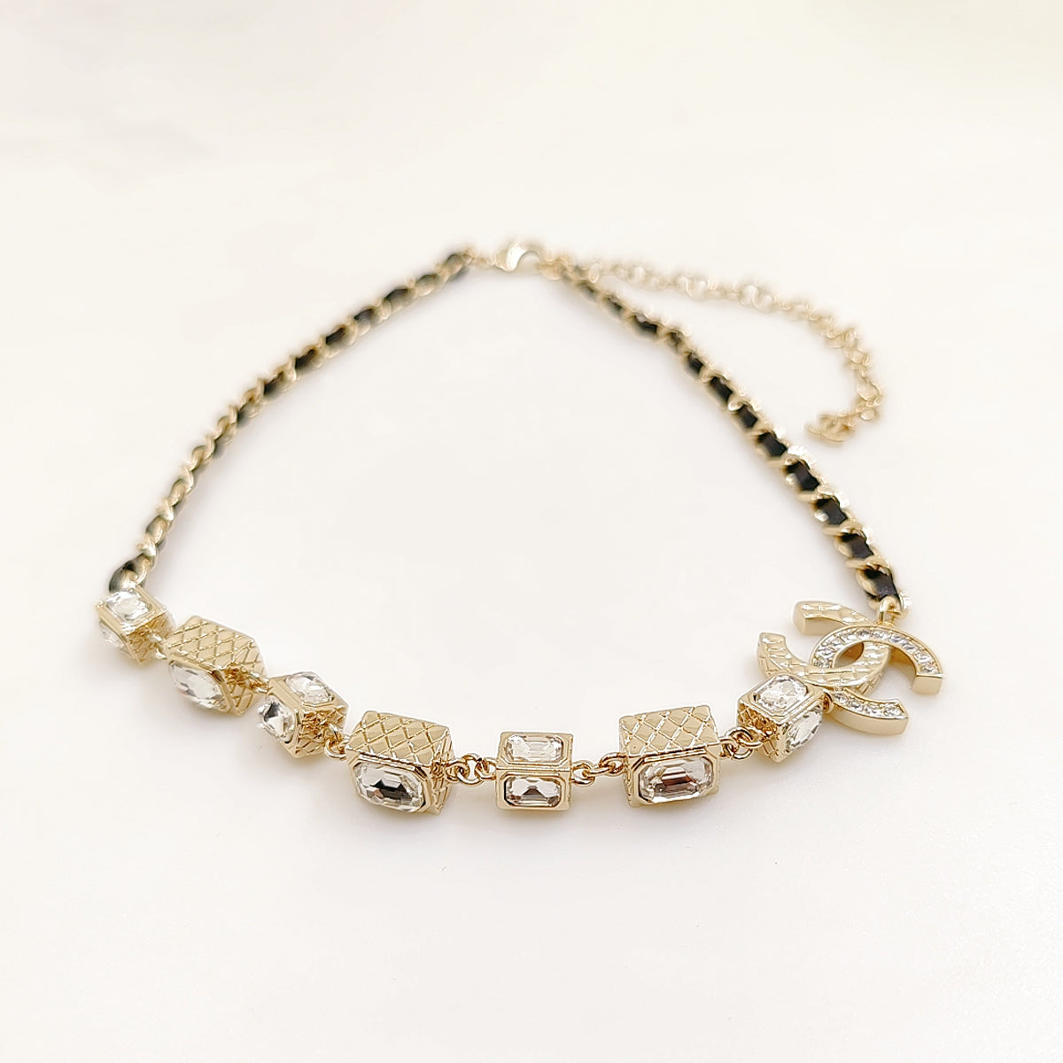 18K  Chanel Square Crystal Choker Necklace