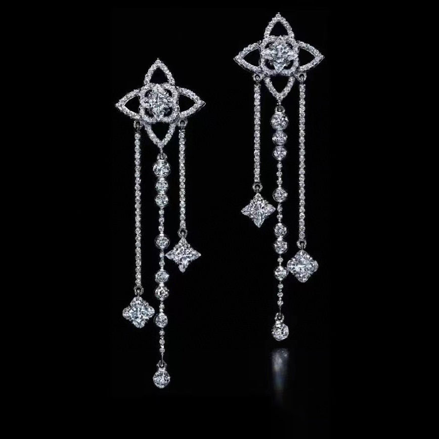 18K Louis Vuitton Diamond Flowers Long Earrings