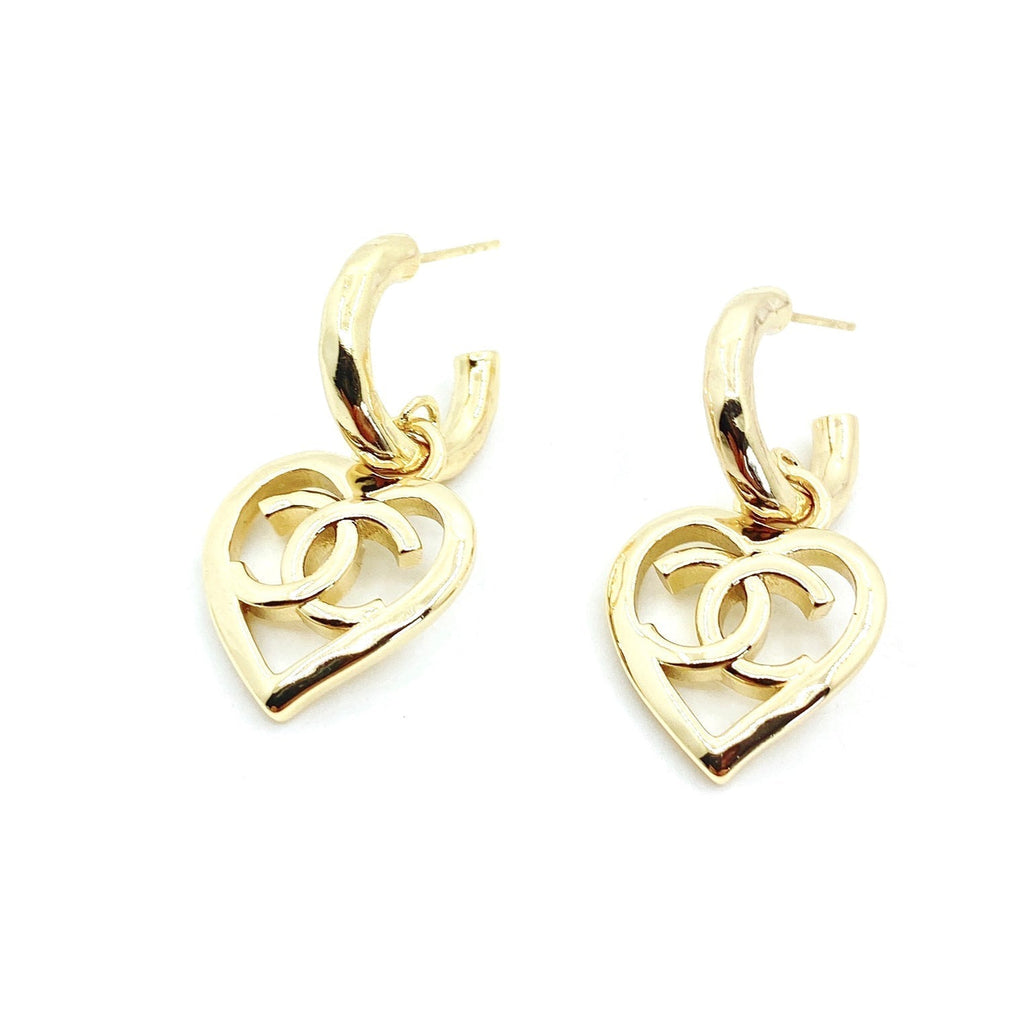18K  Chanel Heart Pendant Earrings