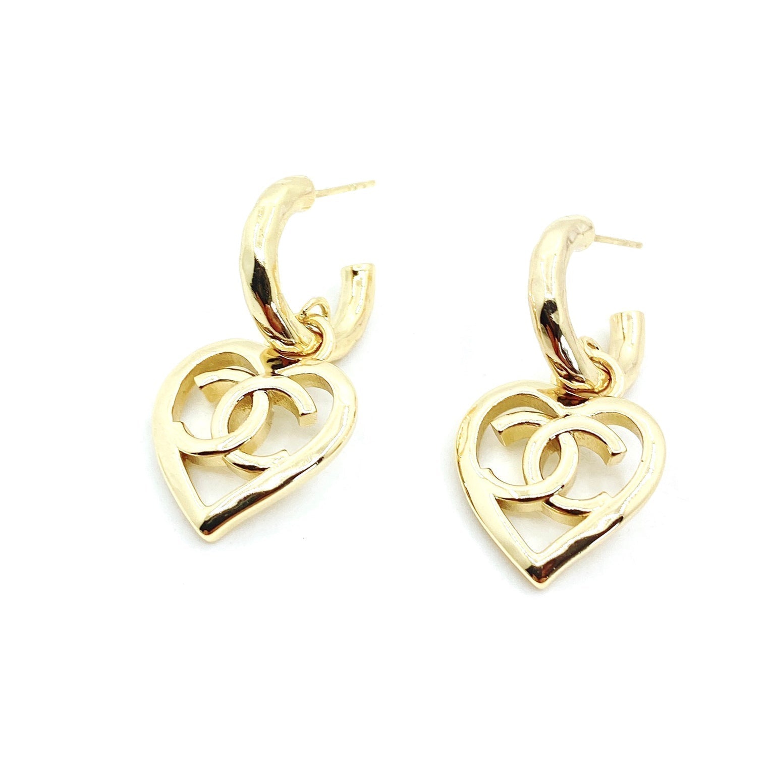 18K  Chanel Heart Pendant Earrings