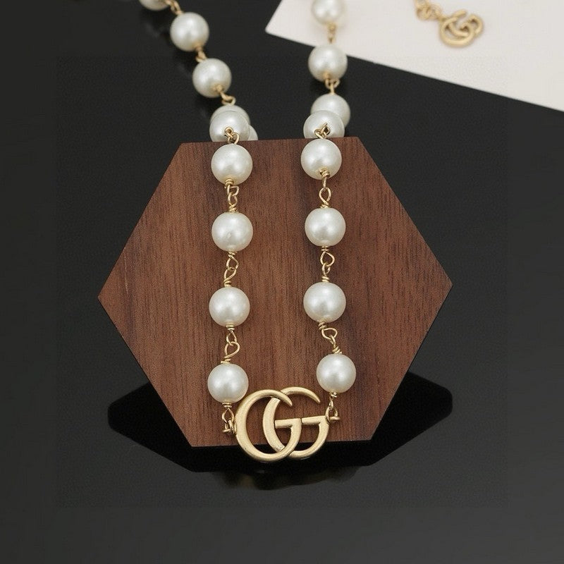 18K Double Gucci Pearl Necklace